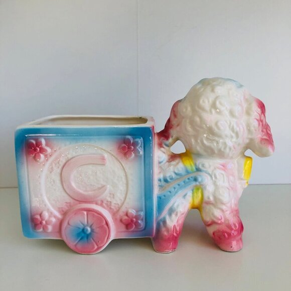 Vintage Anthropomorphic Ceramic Lamb Planter Multicolor Nursery Decor Kitsch - Picture 3 of 9